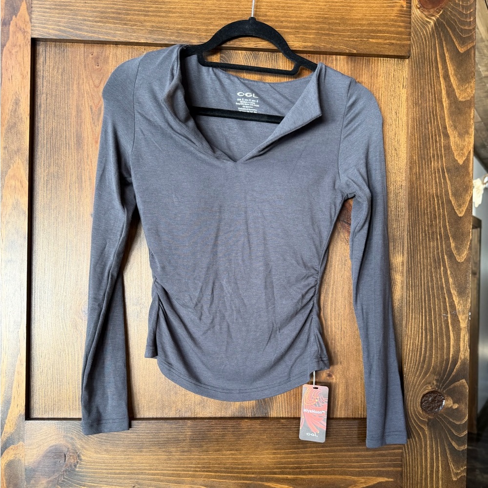 OGL Built In Bra Flap V Neck Shirt Eco MiyaMoon gray Small